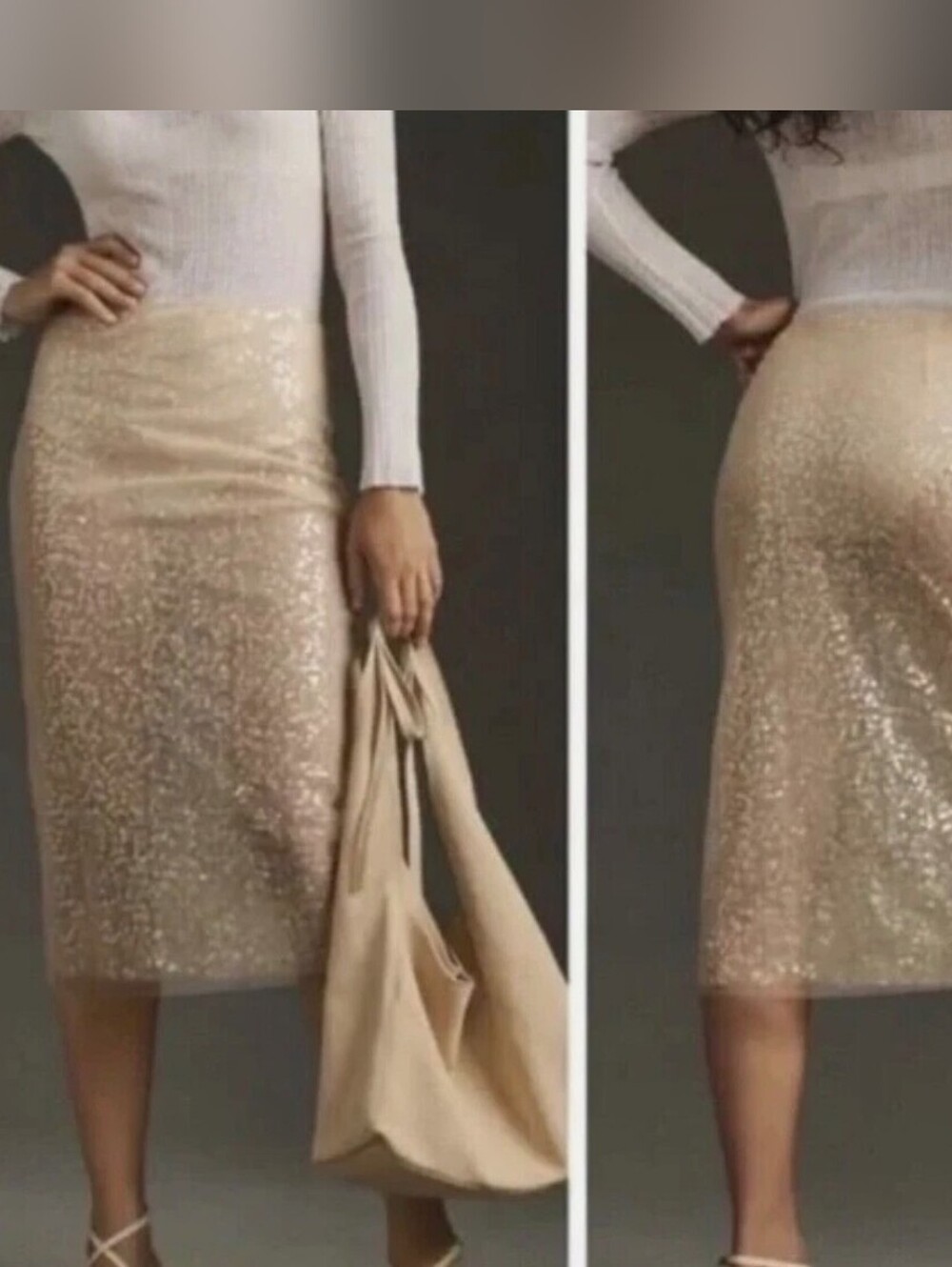 Jason Wu Sequin Tulle Overlay Sheer Illusion Midi Skirt in Champagne Size 4